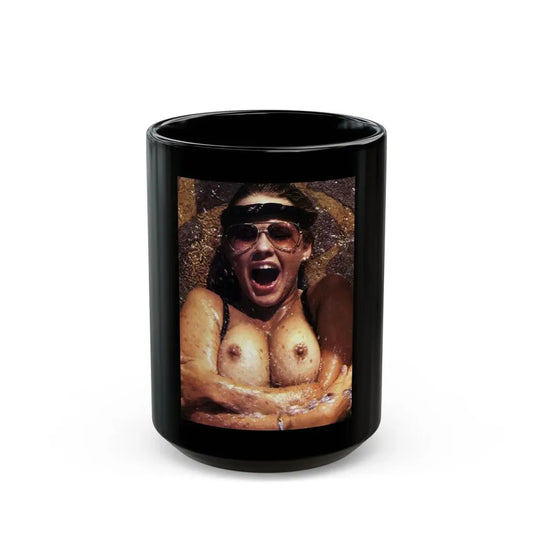 Linda Blair #319 - 1 Page, 1 Photo topless with squirting water from OUI Mag. October '82 (Vintage Female Icon) Black Coffee Mug 15oz - Go Mug Yourself