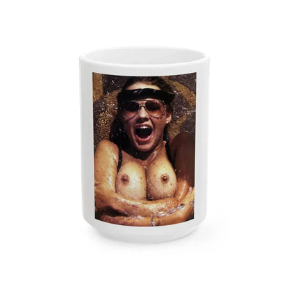 Linda Blair #319 - 1 Page, 1 Photo topless with squirting water from OUI Mag. October '82 (Vintage Female Icon) White Coffee Mug 15oz - Go Mug Yourself