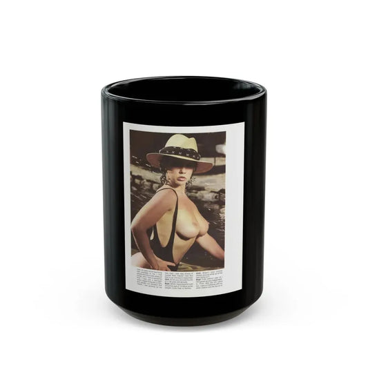 Linda Blair #320 - 1 Page, 1 Photo topless with hat from OUI Mag. October '82 (Vintage Female Icon) Black Coffee Mug 15oz - Go Mug Yourself