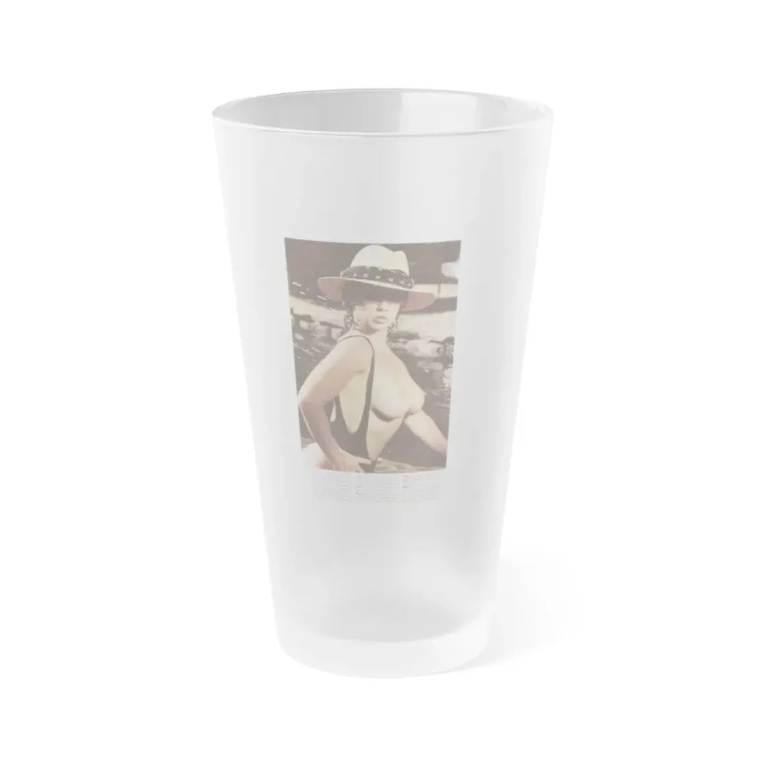 Linda Blair #320 - 1 Page, 1 Photo topless with hat from OUI Mag. October '82 (Vintage Female Icon) Frosted Pint Glass 16oz 16oz Frosted - Go Mug Yourself
