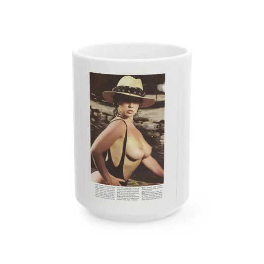 Linda Blair #320 - 1 Page, 1 Photo topless with hat from OUI Mag. October '82 (Vintage Female Icon) White Coffee Mug 15oz - Go Mug Yourself