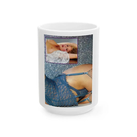 Linda Blair #325 - 1 Page, 1 Photo topless part of centerfold & 1 small topless upper left hand corner from OUI Mag. October '82 (Vintage Female Icon) White Coffee Mug 15oz - Go Mug Yourself