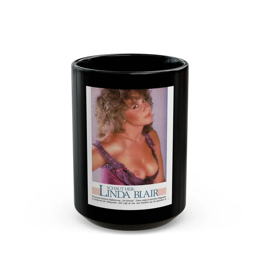 Linda Blair #327 (Vintage Female Icon) Black Coffee Mug-15oz-Go Mug Yourself