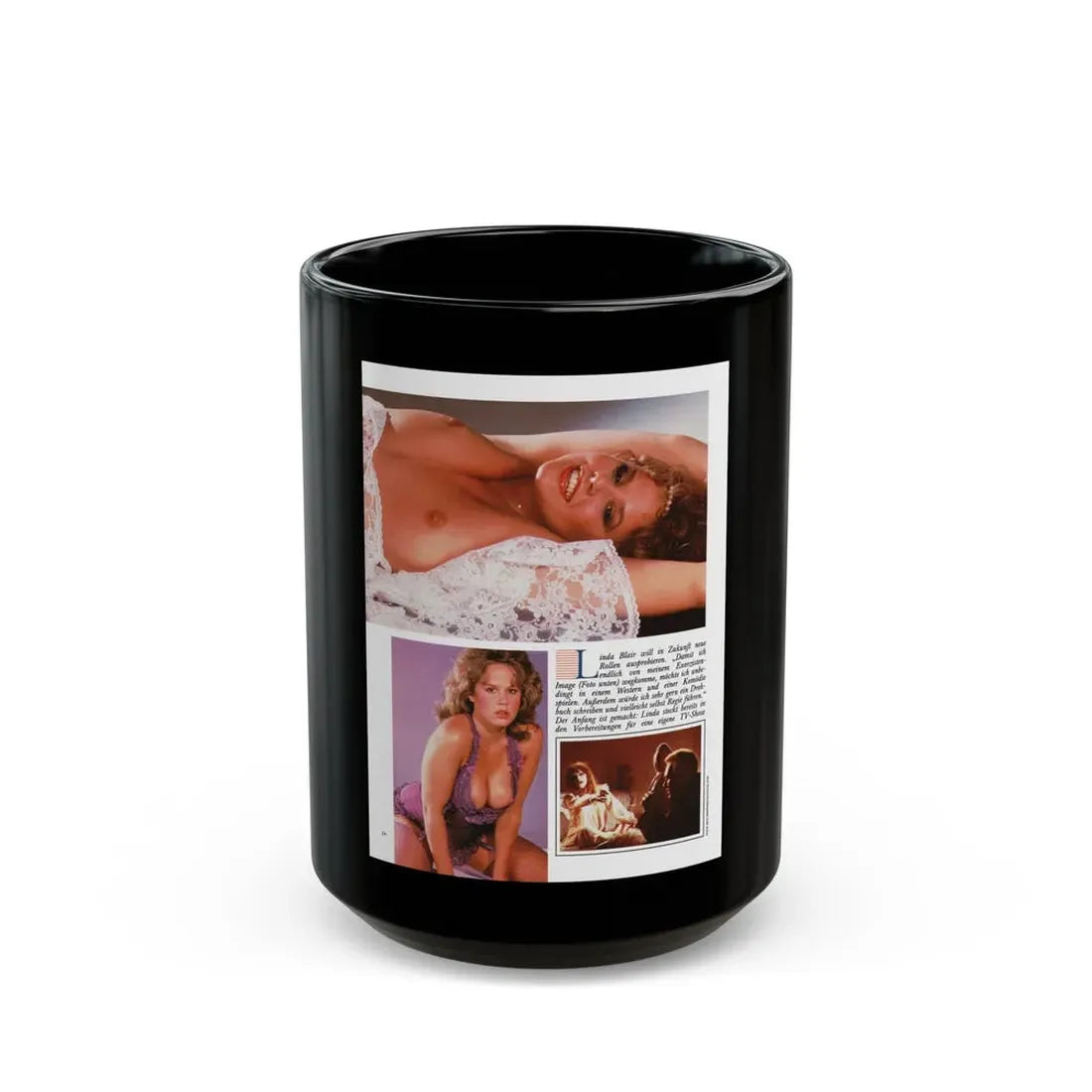 Linda Blair #329 (Vintage Female Icon) Black Coffee Mug 15oz - Go Mug Yourself