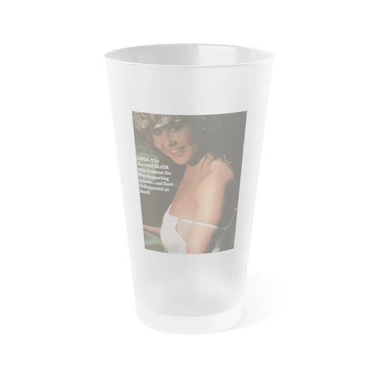 Linda Blair #340 - Circa 80's Magazine Clipping See through white wet top & one shoulder strap off (Vintage Female Icon) Frosted Pint Glass 16oz 16oz Frosted - Go Mug Yourself