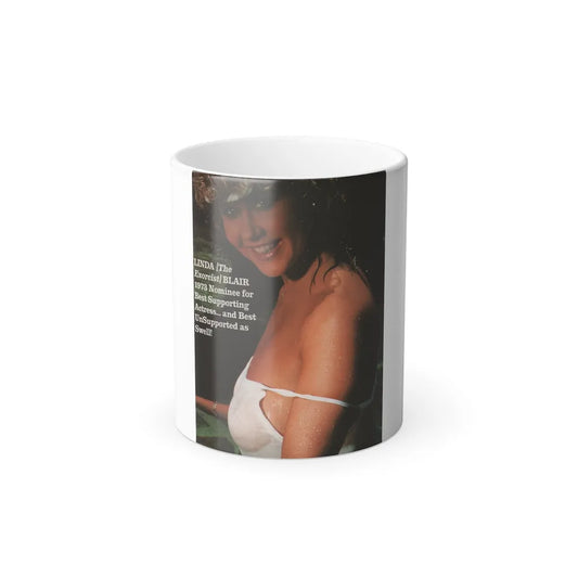 Linda Blair #340 - Circa 80's Magazine Clipping See through white wet top & one shoulder strap off (Vintage Female Icons) Color Changing Mug 11oz-11oz-Go Mug Yourself