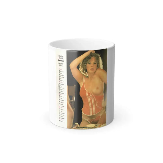 Linda Blair #341 - 6.5x9.25 Color Partially Topless Rare Erkekce Turkish Calender from 1984 (Vintage Female Icon) Color Changing Mug 11oz 11oz - Go Mug Yourself