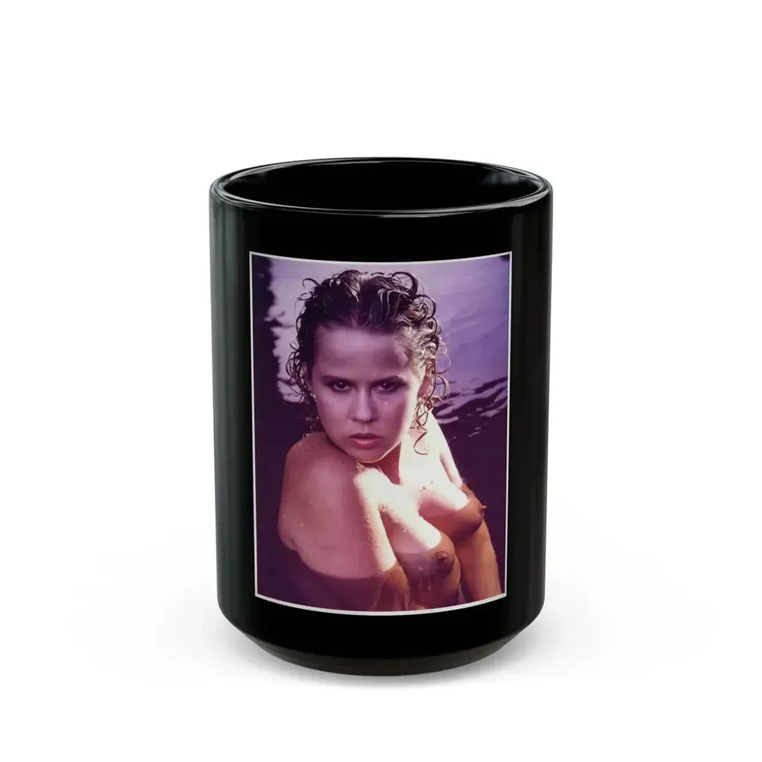 Linda Blair #368 - Underwater & Topless 1 (Vintage Female Icon) Black Coffee Mug 15oz - Go Mug Yourself