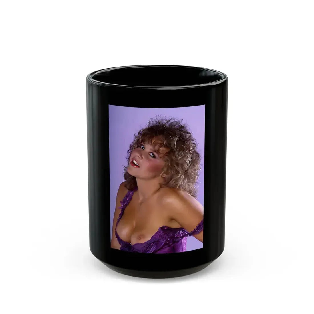 Linda Blair #90 - Partially Topless (Vintage Female Icon) Black Coffee Mug 15oz - Go Mug Yourself