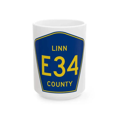 Linn County Route E34 IA (Iowa) (Road Sign) White Coffee Mug 15oz - Go Mug Yourself