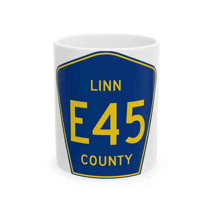 Linn County Route E45 IA (Iowa) (Road Sign) White Coffee Mug 11oz - Go Mug Yourself