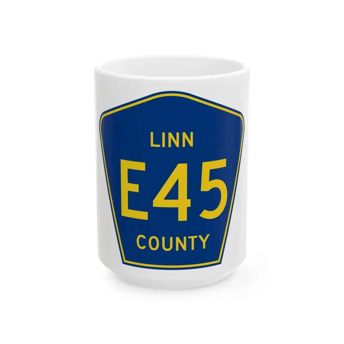 Linn County Route E45 IA (Iowa) (Road Sign) White Coffee Mug 15oz - Go Mug Yourself