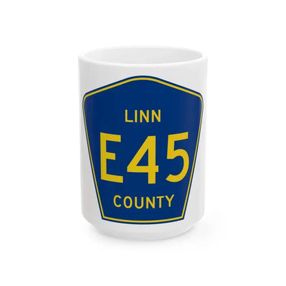 Linn County Route E45 IA (Iowa) (Road Sign) White Coffee Mug 15oz - Go Mug Yourself