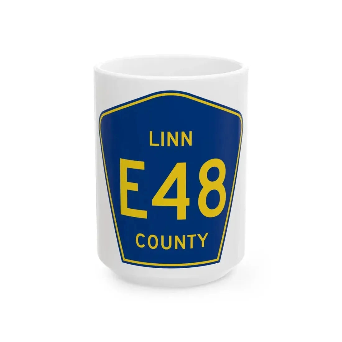 Linn County Route E48 IA (Iowa) (Road Sign) White Coffee Mug 15oz - Go Mug Yourself