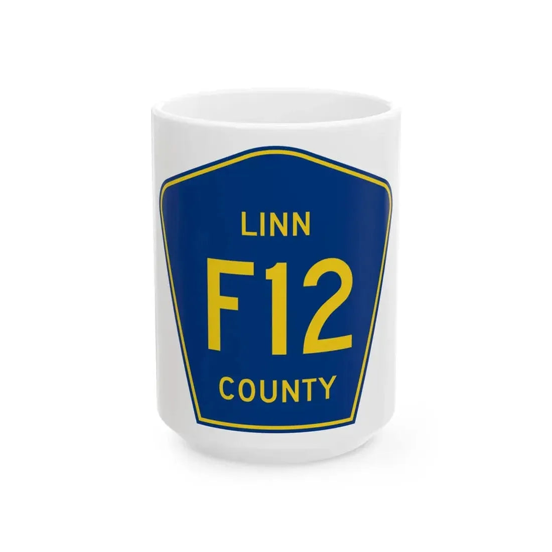 Linn County Route F12 IA (Iowa) (Road Sign) White Coffee Mug 15oz - Go Mug Yourself