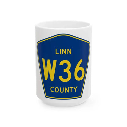 Linn County Route W36 IA (Iowa) (Road Sign) White Coffee Mug 15oz - Go Mug Yourself