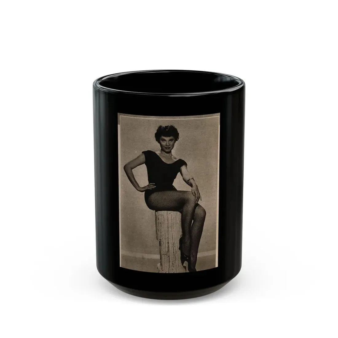 Lisa Montell #03 - 1 Cropped B&W Photo & Caption Earl Wilson's Showgirls Mag. '56 (Vintage Female Icon) Black Coffee Mug 15oz - Go Mug Yourself