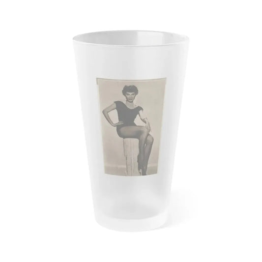 Lisa Montell #03 - 1 Cropped B&W Photo & Caption Earl Wilson's Showgirls Mag. '56 (Vintage Female Icon) Frosted Pint Glass 16oz 16oz Frosted - Go Mug Yourself