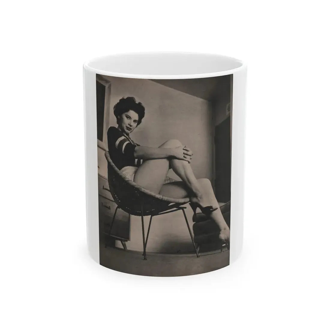 Lisa Montell #19 - International Pin-Ups Mag. '57 - 1 B&W Photo (Vintage Female Icon) White Coffee Mug 11oz - Go Mug Yourself