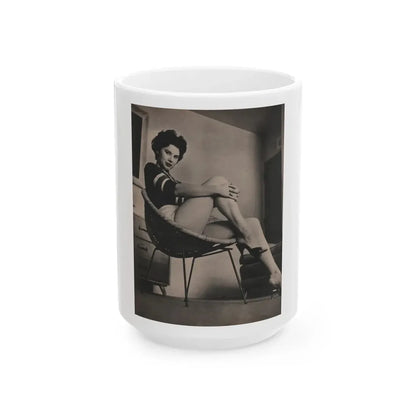 Lisa Montell #19 - International Pin-Ups Mag. '57 - 1 B&W Photo (Vintage Female Icon) White Coffee Mug 15oz - Go Mug Yourself