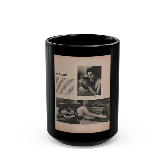 Lisa Montell #20 - International Pin-Ups Mag. '57 - 2 B&W Photos & Small Article (Vintage Female Icon) Black Coffee Mug 15oz - Go Mug Yourself