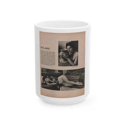 Lisa Montell #20 - International Pin-Ups Mag. '57 - 2 B&W Photos & Small Article (Vintage Female Icon) White Coffee Mug 15oz - Go Mug Yourself