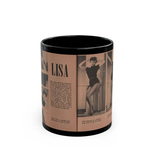 Lisa Montell #26 - 4 B&W Photos, Small Article & Captions from Pocket Pin-Ups Mag. '56 (Vintage Female Icon) Black Coffee Mug 11oz - Go Mug Yourself