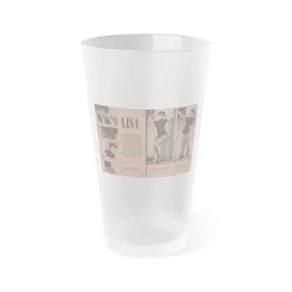 Lisa Montell #26 - 4 B&W Photos, Small Article & Captions from Pocket Pin-Ups Mag. '56 (Vintage Female Icon) Frosted Pint Glass 16oz 16oz Frosted - Go Mug Yourself