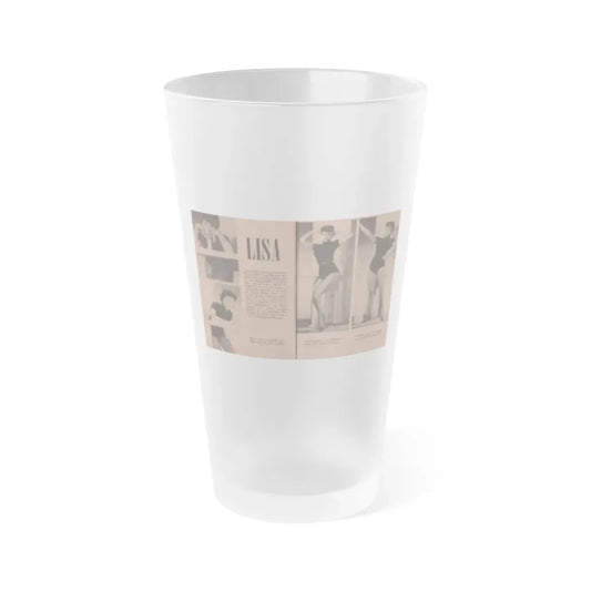 Lisa Montell #26 - 4 B&W Photos, Small Article & Captions from Pocket Pin-Ups Mag. '56 (Vintage Female Icon) Frosted Pint Glass 16oz 16oz Frosted - Go Mug Yourself
