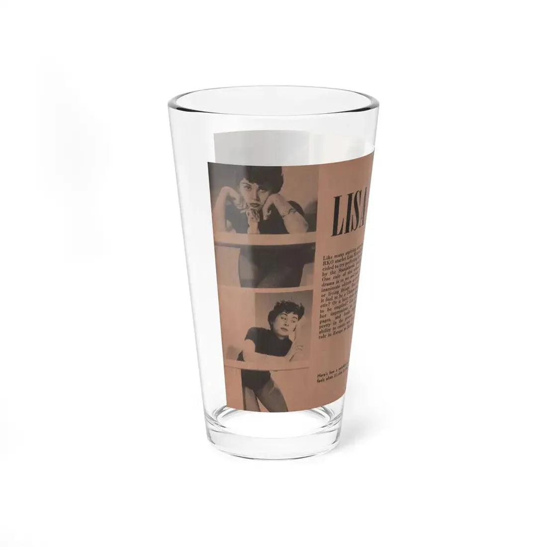 Lisa Montell #26 - 4 B&W Photos, Small Article & Captions from Pocket Pin-Ups Mag. '56 (Vintage Female Icon) Pint Glass 16oz - Go Mug Yourself