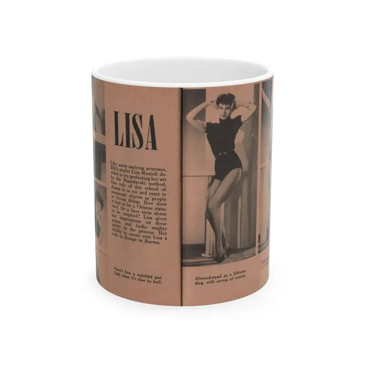 Lisa Montell #26 - 4 B&W Photos, Small Article & Captions from Pocket Pin-Ups Mag. '56 (Vintage Female Icon) White Coffee Mug 11oz - Go Mug Yourself