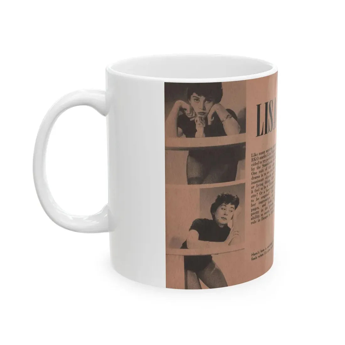 Lisa Montell #26 - 4 B&W Photos, Small Article & Captions from Pocket Pin-Ups Mag. '56 (Vintage Female Icon) White Coffee Mug - Go Mug Yourself