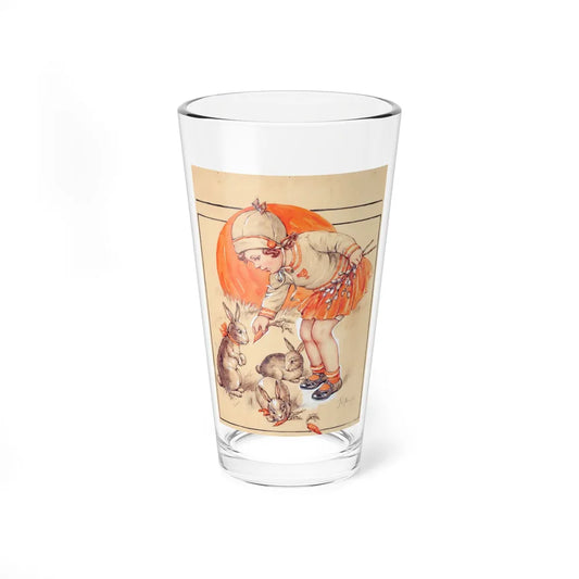 Little Girl Feeding the Bunnies, probable magazine cover - Pint Glass 16oz-16oz-Go Mug Yourself