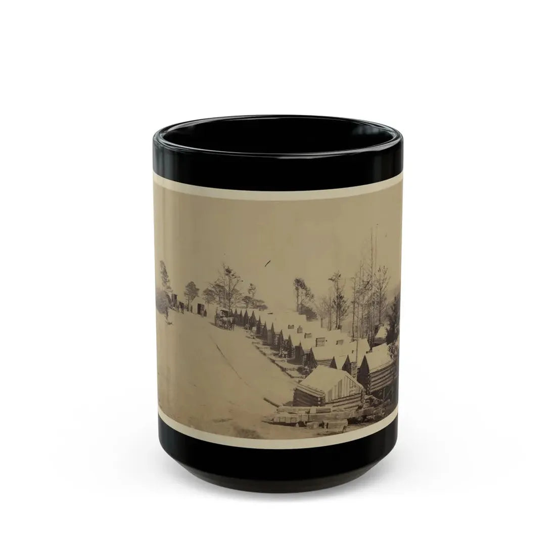 Log Cabin Barracks At A Military Facility (U.S. Civil War) Black Coffee Mug 15oz - Go Mug Yourself