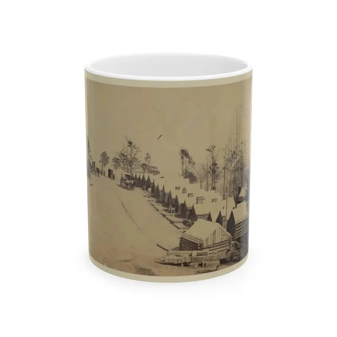 Log Cabin Barracks At A Military Facility (U.S. Civil War) White Coffee Mug 11oz - Go Mug Yourself
