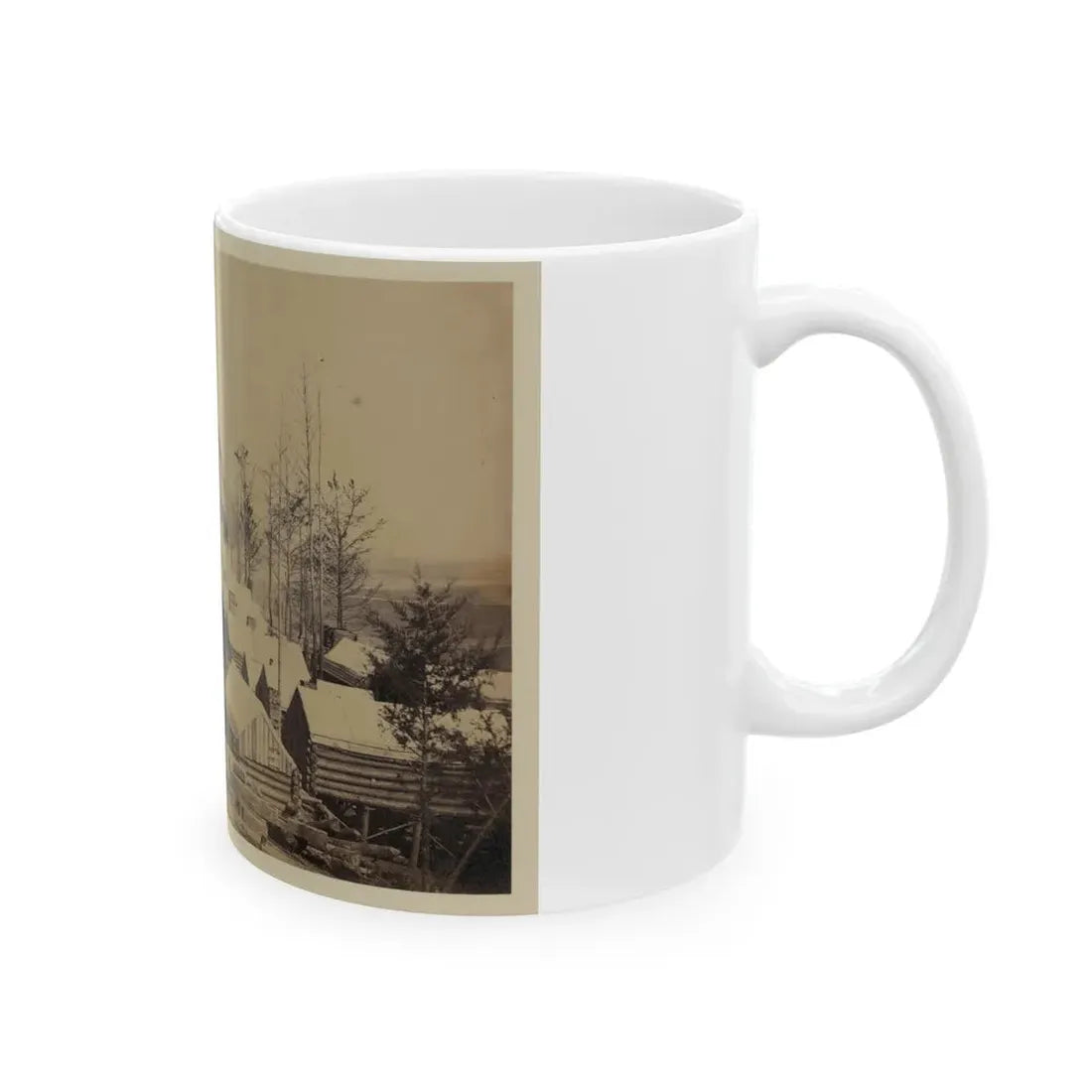 Log Cabin Barracks At A Military Facility (U.S. Civil War) White Coffee Mug - Go Mug Yourself
