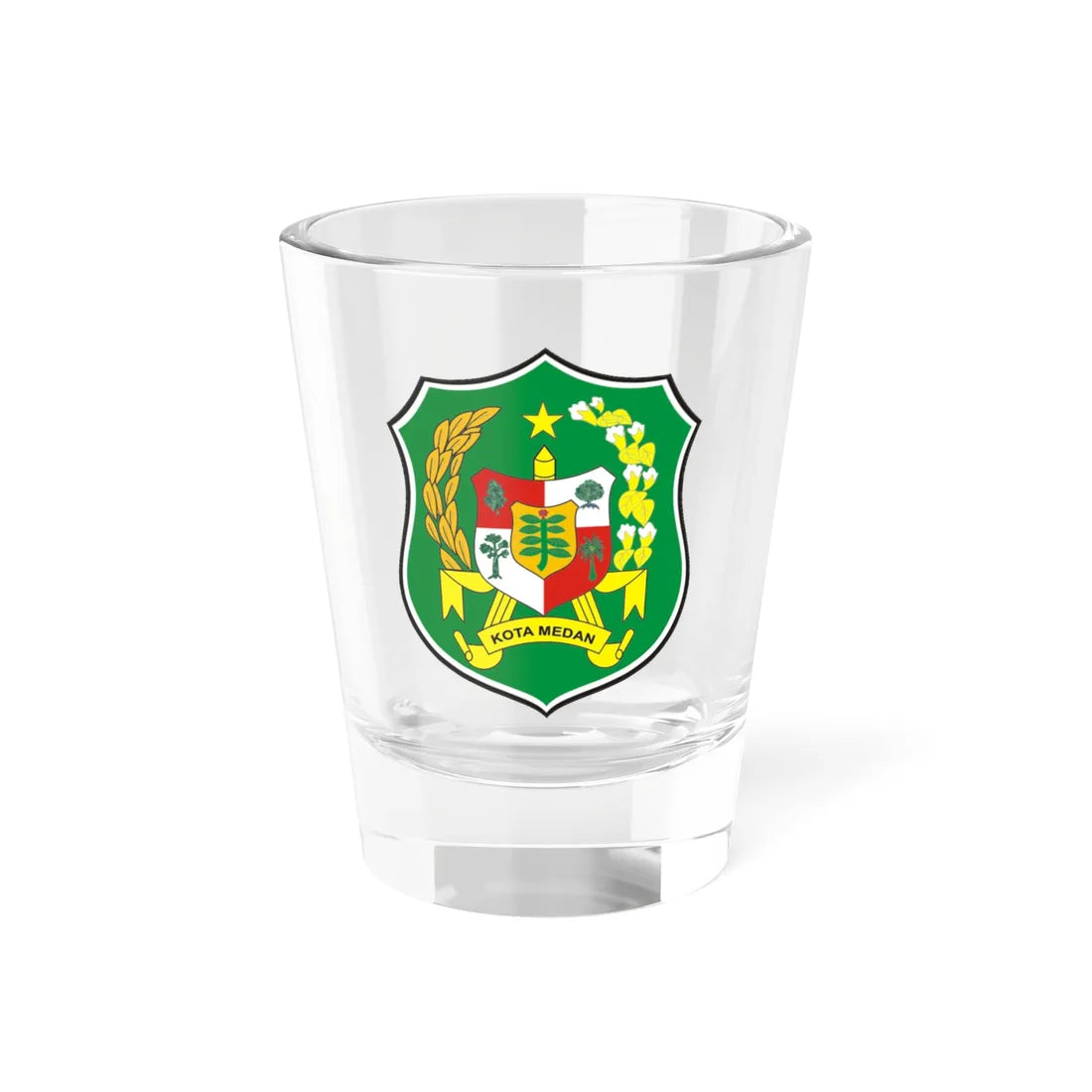 Logo Kota Medan Seal of Medan (Indonesia) (Coat of Arms) Shot Glass 1.5oz 1.5oz - Go Mug Yourself