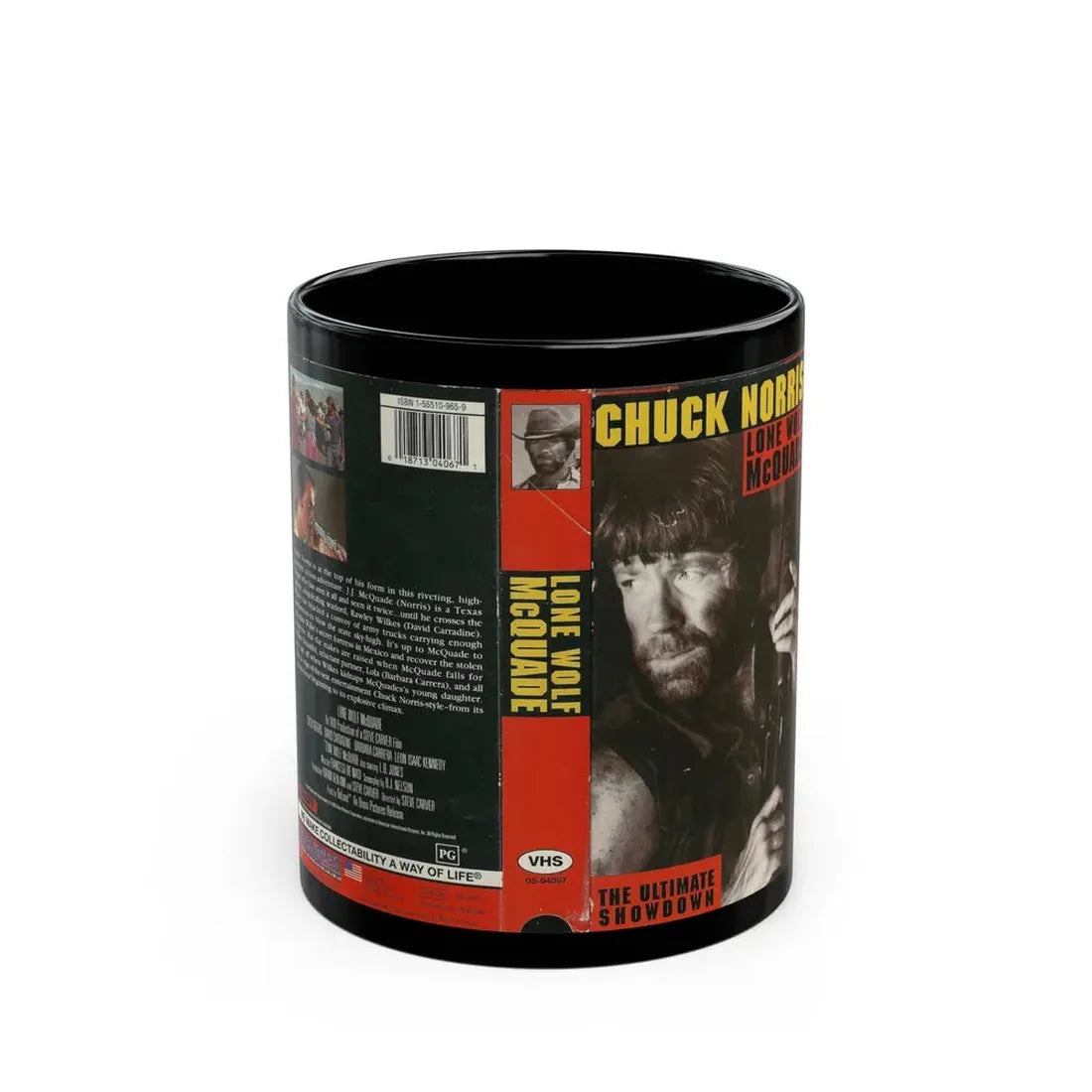 LONE WOLF MCQUADE CHUCK NORRIS (VHS COVER) - Black Coffee Mug 11oz - Go Mug Yourself