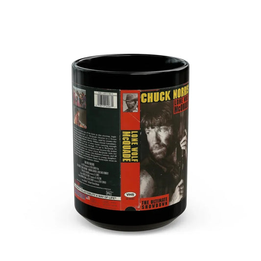 LONE WOLF MCQUADE CHUCK NORRIS (VHS COVER) - Black Coffee Mug 15oz - Go Mug Yourself