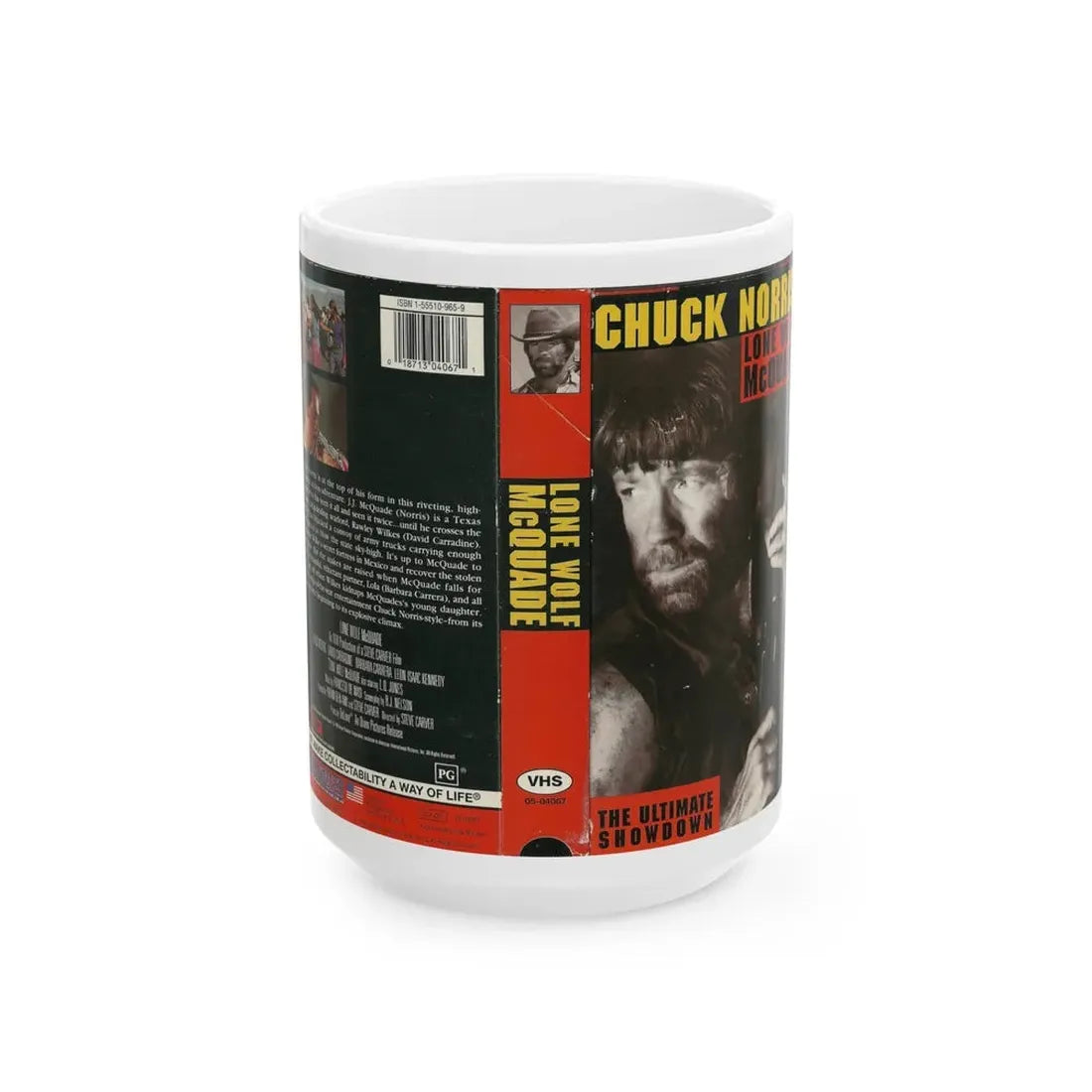 LONE WOLF MCQUADE CHUCK NORRIS (VHS COVER) - White Coffee Mug 15oz - Go Mug Yourself