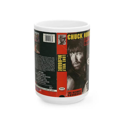 LONE WOLF MCQUADE CHUCK NORRIS (VHS COVER) - White Coffee Mug 15oz - Go Mug Yourself