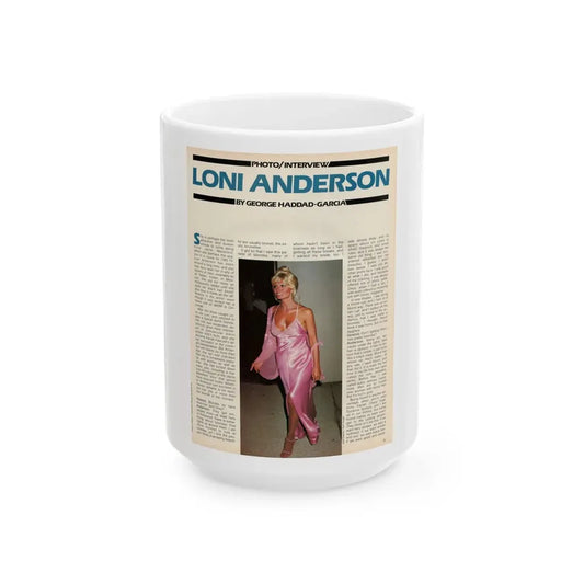 Loni Anderson #36 (Vintage Female Icon) White Coffee Mug 15oz - Go Mug Yourself