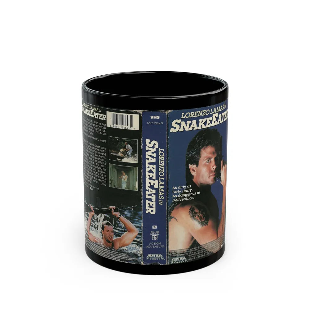 LORENZO LAMAS IN SNAKE EATER (VHS COVER) - Black Coffee Mug-11oz-Go Mug Yourself