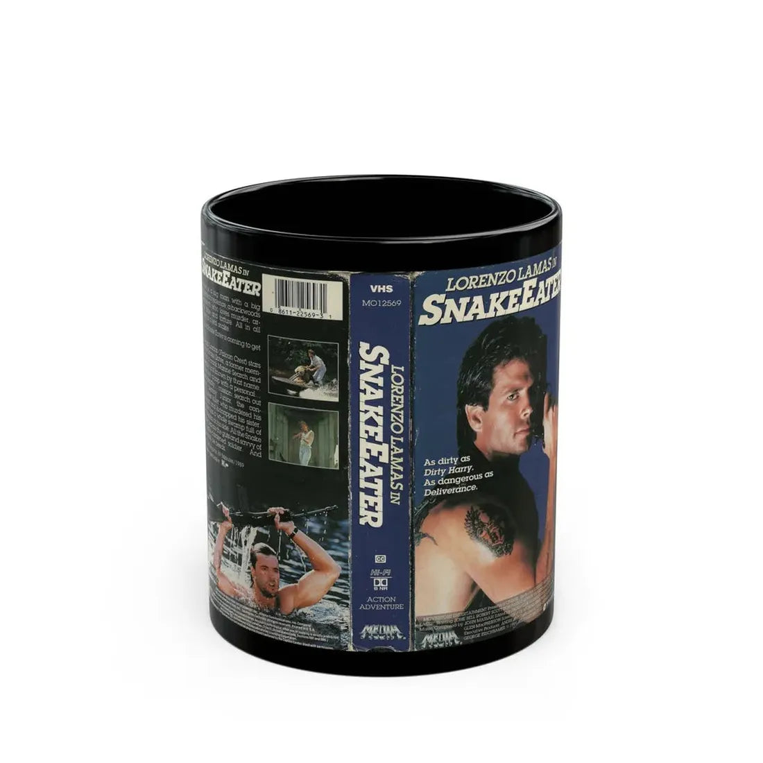 LORENZO LAMAS IN SNAKE EATER (VHS COVER) - Black Coffee Mug 11oz - Go Mug Yourself