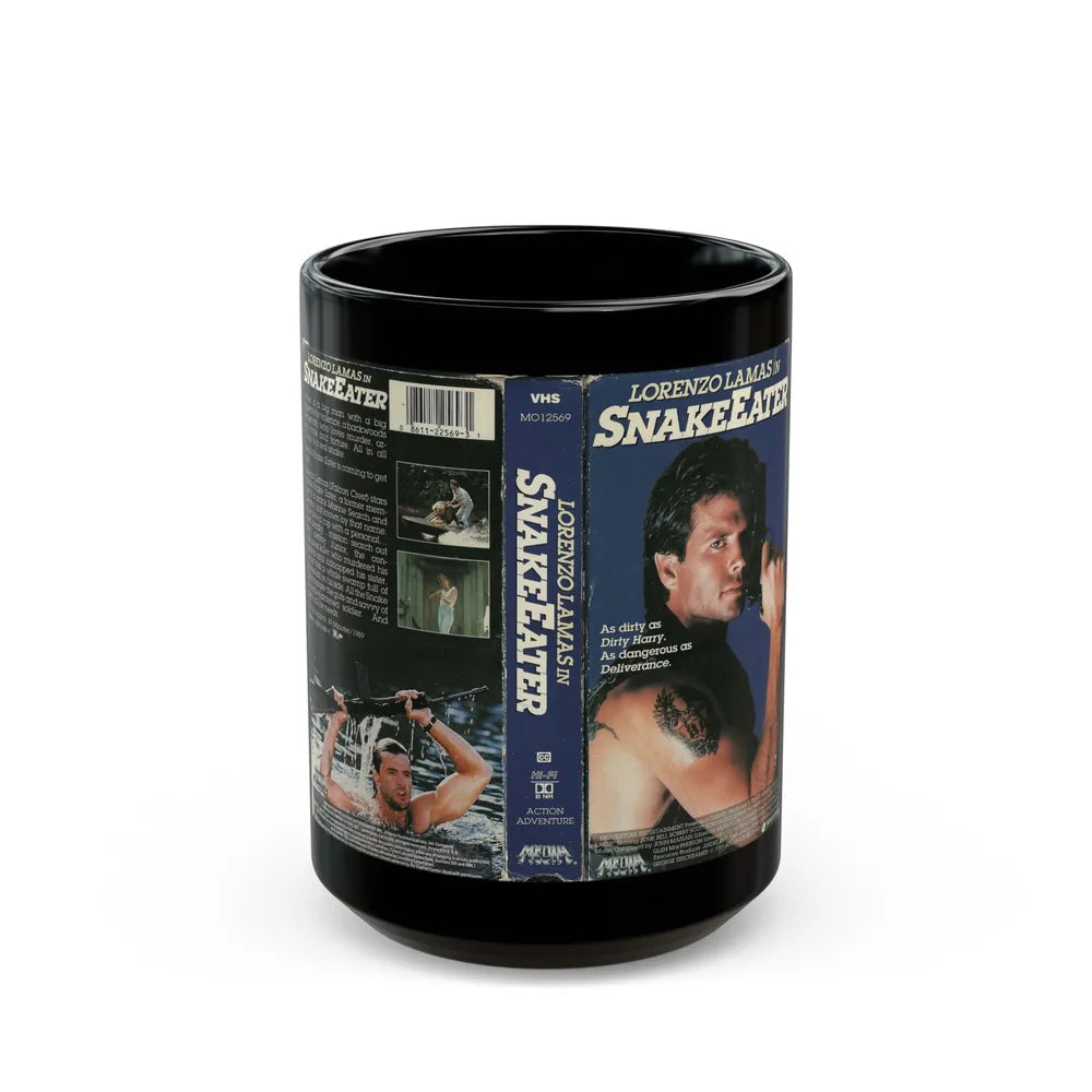 LORENZO LAMAS IN SNAKE EATER (VHS COVER) - Black Coffee Mug-15oz-Go Mug Yourself