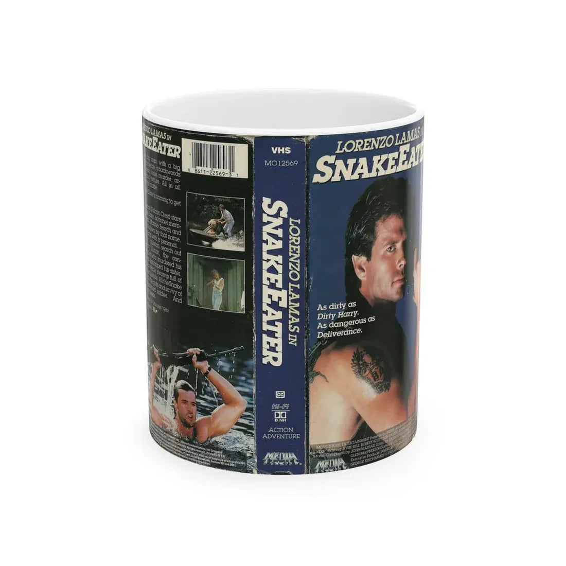 LORENZO LAMAS IN SNAKE EATER (VHS COVER) - White Coffee Mug 11oz - Go Mug Yourself
