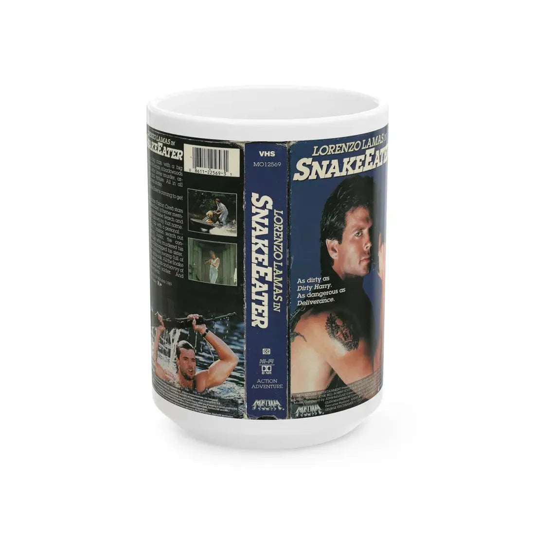 LORENZO LAMAS IN SNAKE EATER (VHS COVER) - White Coffee Mug 15oz - Go Mug Yourself