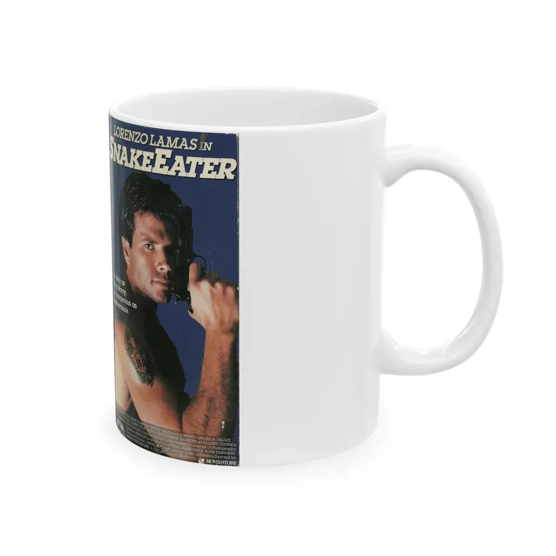 LORENZO LAMAS IN SNAKE EATER (VHS COVER) - White Coffee Mug - Go Mug Yourself