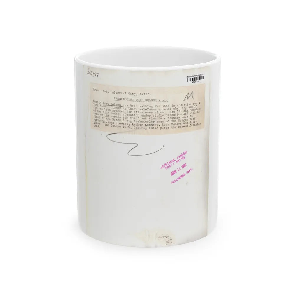 Lori Nelson #02 - 8.25x10 Head & Shoulder B&W Glamour Portrait Vintage Photo from 1-11-1952 2 (Vintage Female Icon) White Coffee Mug-11oz-Go Mug Yourself