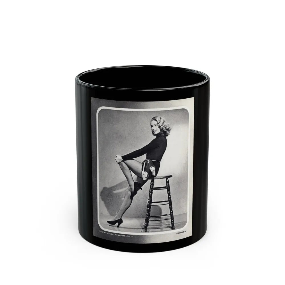 Lori Nelson #04 - Vintage B&W Full Body Leggy Cheesecake Pin-Up Photo (Vintage Female Icon) Black Coffee Mug-11oz-Go Mug Yourself
